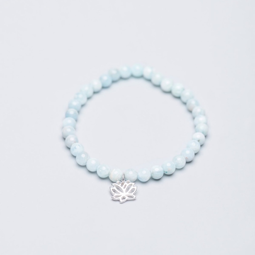 Gemstone Stretch Bracelet with Hemimorphite and Sterling Silver Flower Charm